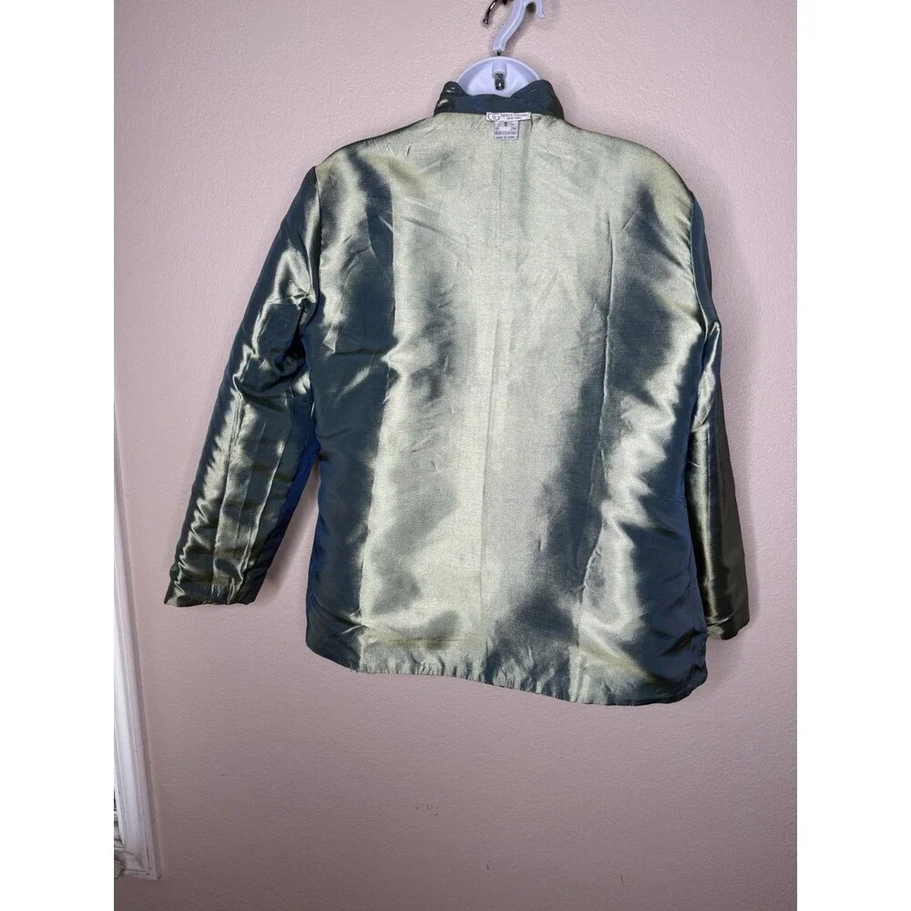 Grace Chuang New York Feather Print Open Jacket Sz S Multicolor Reversible Green - Picture 16 of 16